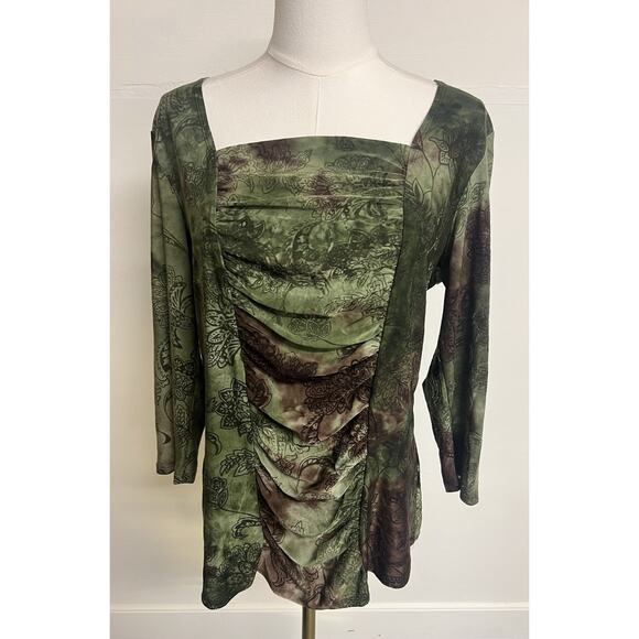 Women’s Y2K Green 3/4 Sleeve Top Size Large Fairy Grunge Witchy Fall - Picture 2 of 10
